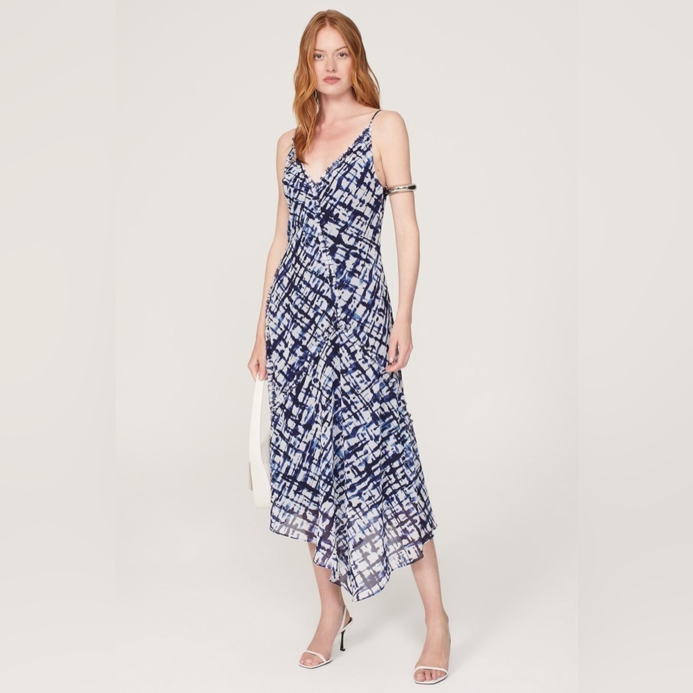 Jason Wu Blue and White Printed Spaghetti-Strap Midi Dress Size 4